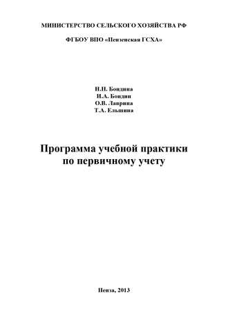 И. А. Бондин. Программа учебной практики по первичному учету