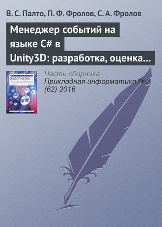 Обложка книги «Менеджер событий на языке C# в Unity3D: разработка, оценка удобства использования и производительности»