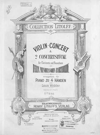 Обложка книги «Violin-Concert & 2 Concertstucke fur Clarinette und Bassethorn v. F. Mendelssohn-Bartholdy»