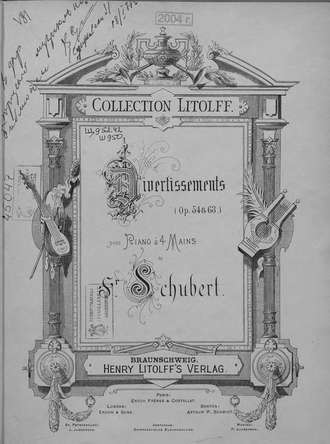 Обложка книги «Divertissements (Op. 54 & 63) pour piano a 4 ms. de S. Schubert»