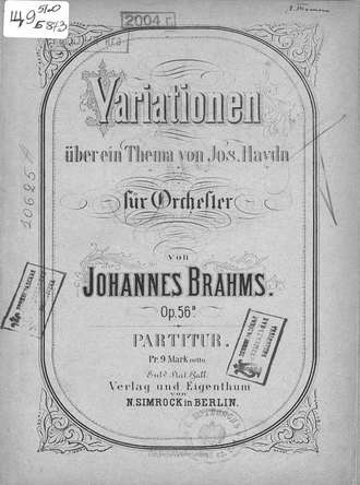 Обложка книги «Variationen uber ein Thema v. Jos. Haydn fur Orchester v. Johannes Brahms»