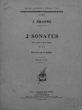 Йоганнес Брамс. 2 Sonates