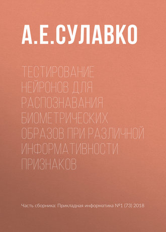 Обложка книги «Тестирование нейронов для распознавания биометрических образов при различной информативности признаков»