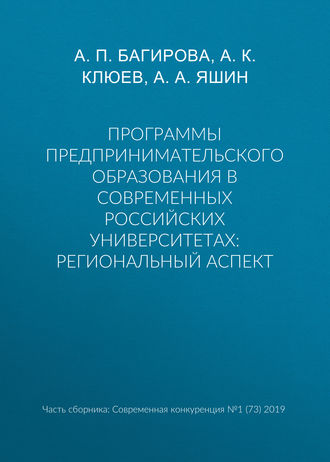 Обложка книги «Программы предпринимательского образования в современных российских университетах: региональный аспект»