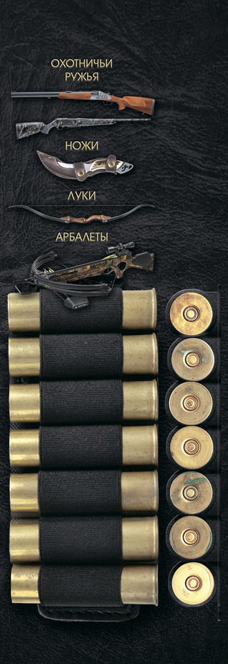 Обложка книги «Охотничьи ружья, ножи, луки, арбалеты»