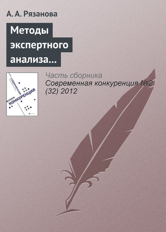 А. А. Рязанова. Методы экспертного анализа для определения значимости показателей конкурентоспособности качества высшего образования