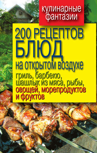 Обложка книги «200 рецептов блюд на открытом воздухе: гриль, барбекю, шашлык из мяса, рыбы, овощей, морепродуктов и фруктов»