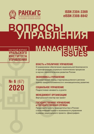 Обложка книги «Вопросы управления №6 (67) 2020»