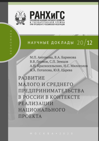 Обложка книги «Развитие малого и среднего предпринимательства в России в контексте реализации национального проекта»