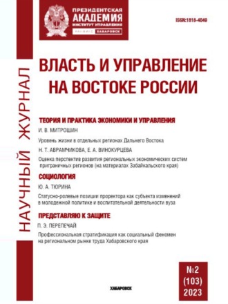 Обложка книги «Власть и управление на Востоке России №2 (103) 2023»