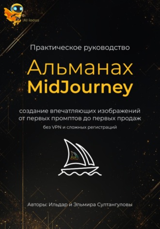 Обложка книги «Альманах MidJourney 2.0. Практика, шаблоны и запросы (промпты) для создания вау-визуала, нейроизображений для блога, проекта, продукта и стока. Способы заработка»