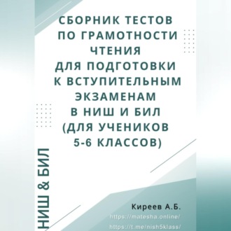 Обложка книги «Сборник тестов по грамотности чтения для подготовки к вступительным экзаменам в НИШ и БИЛ (для учеников 5-6 классов)»