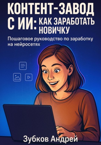 Обложка книги «Контент-завод с ИИ: как заработать новичку. Пошаговое руководство по заработку на нейросетях»