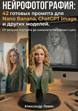 Обложка книги «НЕЙРОФОТОГРАФИЯ: 42 готовых промпта для Nano Banana, ChatGPT Image и других моделей. От ретуши портрета до кинематографичных сцен»