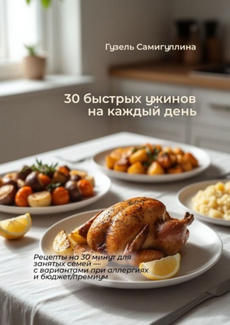Обложка книги «30 быстрых ужинов на каждый день. Рецепты на 30 минут для занятых семей – с вариантами при аллергиях и бюджет/премиум»