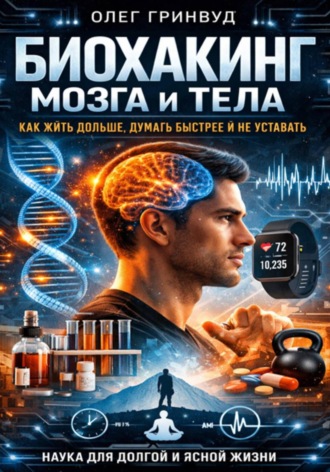 Обложка книги «Биохакинг мозга и тела: как жить дольше, думать быстрее и не уставать»