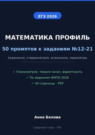 Обложка книги «Математика профиль ЕГЭ 2026: 50 промптов по заданиям ФИПИ»