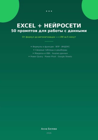 Обложка книги «Excel + нейросети: 50 промптов для работы с данными»