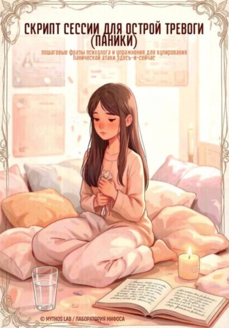 Обложка книги «Скрипт сессии для острой тревоги (паники) – пошаговые фразы психолога и упражнения.»