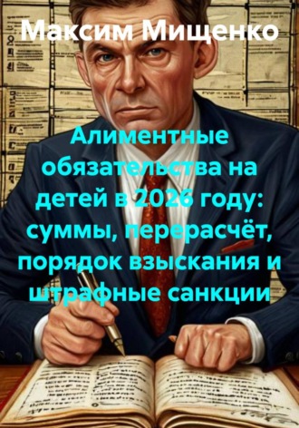 Обложка книги «Алиментные обязательства на детей в 2026 году: суммы, перерасчёт, порядок взыскания и штрафные санкции»