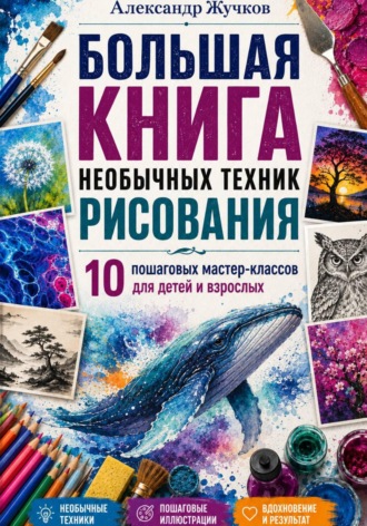 Обложка книги «Большая книга необычных техник рисования. 10 пошаговых мастер-классов для детей и взрослых»