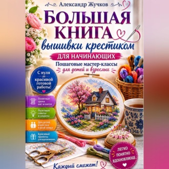 Обложка книги «Большая книга вышивки крестиком для начинающих. Пошаговые мастер-классы для детей и взрослых.»