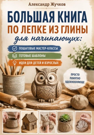 Обложка книги «Большая книга по лепке из глины для начинающих: пошаговые мастер-классы, готовые шаблоны и идеи для детей и взрослых»