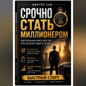 Обложка книги «Срочно стать миллионером. Настольная книга для тех, кто не хочет ждать 30 лет: 5 стратегий, 10 шагов и реалистичные сроки. Быстрый старт»