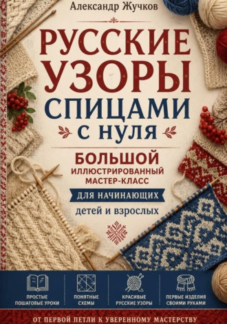 Обложка книги «Русские узоры спицами с нуля. Большой иллюстрированный мастер-класс для начинающих детей и взрослых»