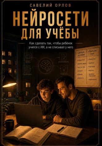 Обложка книги «Нейросети для учёбы. Как сделать так, чтобы ребёнок учился с ИИ, а не списывал у него.»