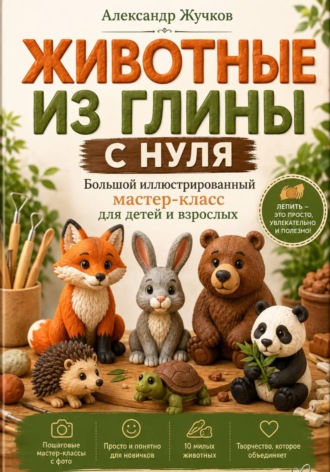 Обложка книги «Животные из глины с нуля. Большой иллюстрированный мастер-класс для детей и взрослых»