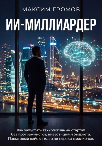 Обложка книги «ИИ-миллиардер. Как запустить технологичный стартап без программистов, инвестиций и бюджета. Пошаговый кейс от идеи до первых миллионов»