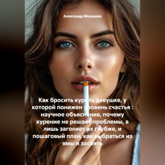 Обложка книги «Как бросить курить девушке, у которой понижен уровень счастья : научное объяснение, почему курение не решает проблемы, а лишь загоняет их глубже, и пошаговый план, как выбраться из ямы и засиять»