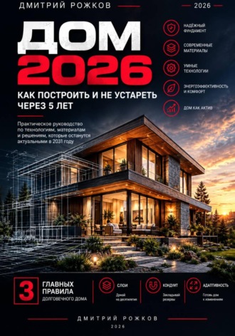 Обложка книги «Дом 2026: как построить и не устареть через 5 лет. Практическое руководство по технологиям, материалам и решениям, которые останутся актуальными в 2031 году»