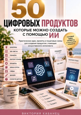 Обложка книги «50 цифровых продуктов, которые можно создать с помощью ИИ»