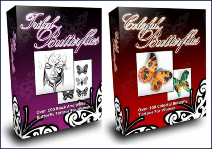 SCHMETTERLINGS TATTOO DESIGNS FÜR FRAUEN. Farbige Schmetterlinge und Tribal Schmetterlinge.