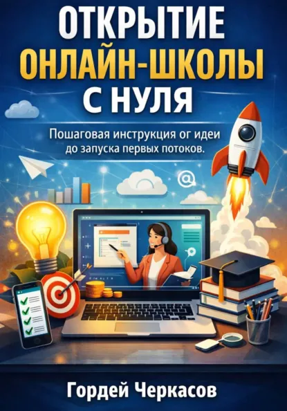 Обложка книги Открытие онлайн школы с нуля. Пошаговая инструкция от идеи до запуска первых потоков, Гордей Черкасов