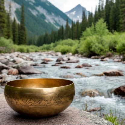 Медитация с поющими чашами для очищения у горной реки