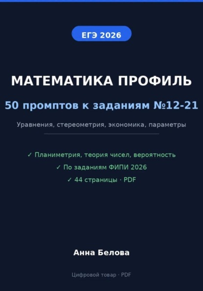 Математика профиль ЕГЭ 2026: 50 промптов по заданиям ФИПИ