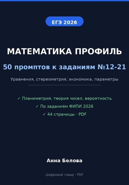 Математика профиль ЕГЭ 2026: 50 промптов по заданиям ФИПИ