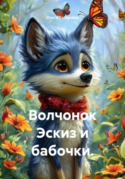 Волчонок Эскиз и бабочки