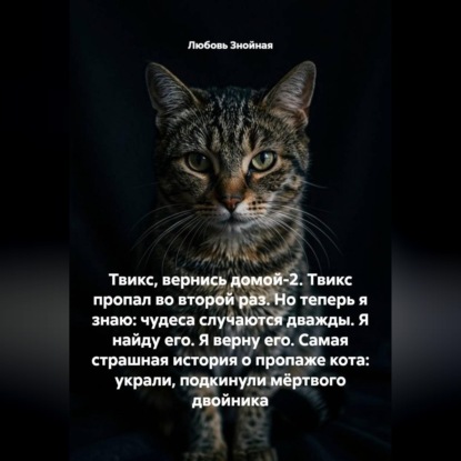 Аудиокнига «Твикс, вернись домой-2. Твикс пропал во второй раз. Но теперь я знаю: чудеса случаются дважды. Я найду его. Я верну его. Самая страшная история о пропаже кота: украли, подкинули мёртвого двойника», Любовь Знойная
