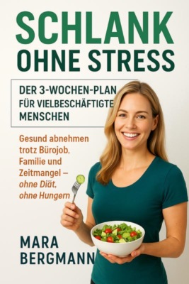 "Schlank ohne Stress: Der 3-Wochen-Plan für vielbeschäftigte Menschen"  Untertitel: "Gesund abnehmen trotz Bürojob, Familie und Zeitmangel – ohne Diät, ohne Hungern"