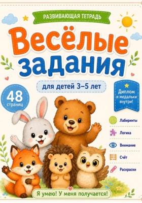 Веселые задания для детей 3-5 лет. Развивающая тетрадь: лабиринты, логика, внимание, счёт, раскраски и награды
