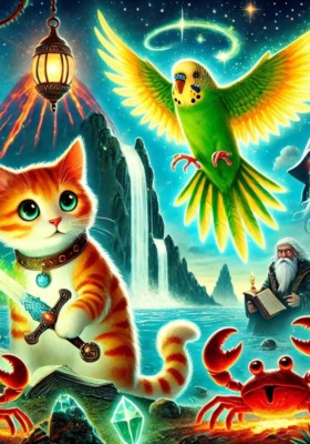 The cat and the parrot part 1. Era of crabs. Written by 8 year old authorfrom Kazakhstan. He will be 12 in september of 2026