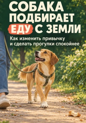 Собака подбирает еду с земли