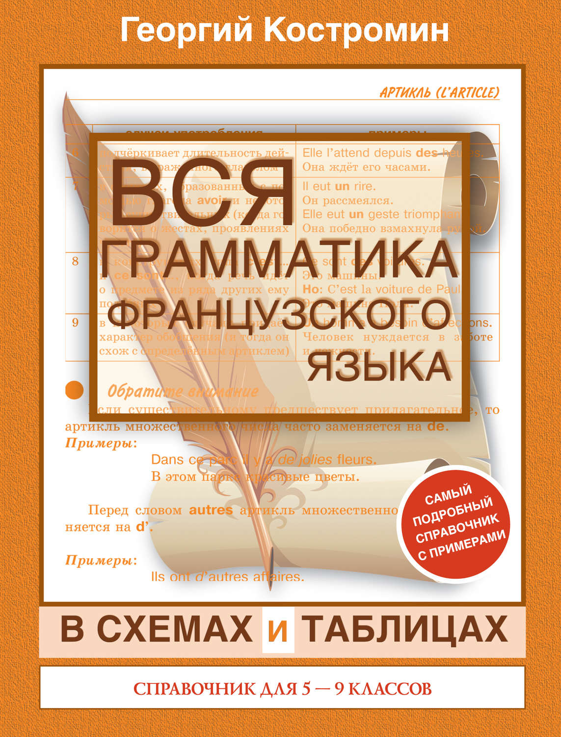 Обложка книги «Вся грамматика французского языка в схемах и таблицах. Справочник для 5-9 классов»