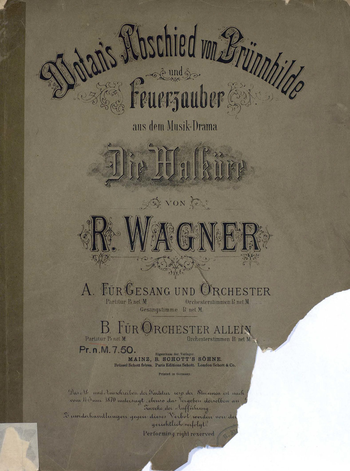 Обложка книги «Wotan's Abschied von Brunnhilde u. Feuerzauber aus dem Musik-Drama "Die Walkure" v. R. Wagner»