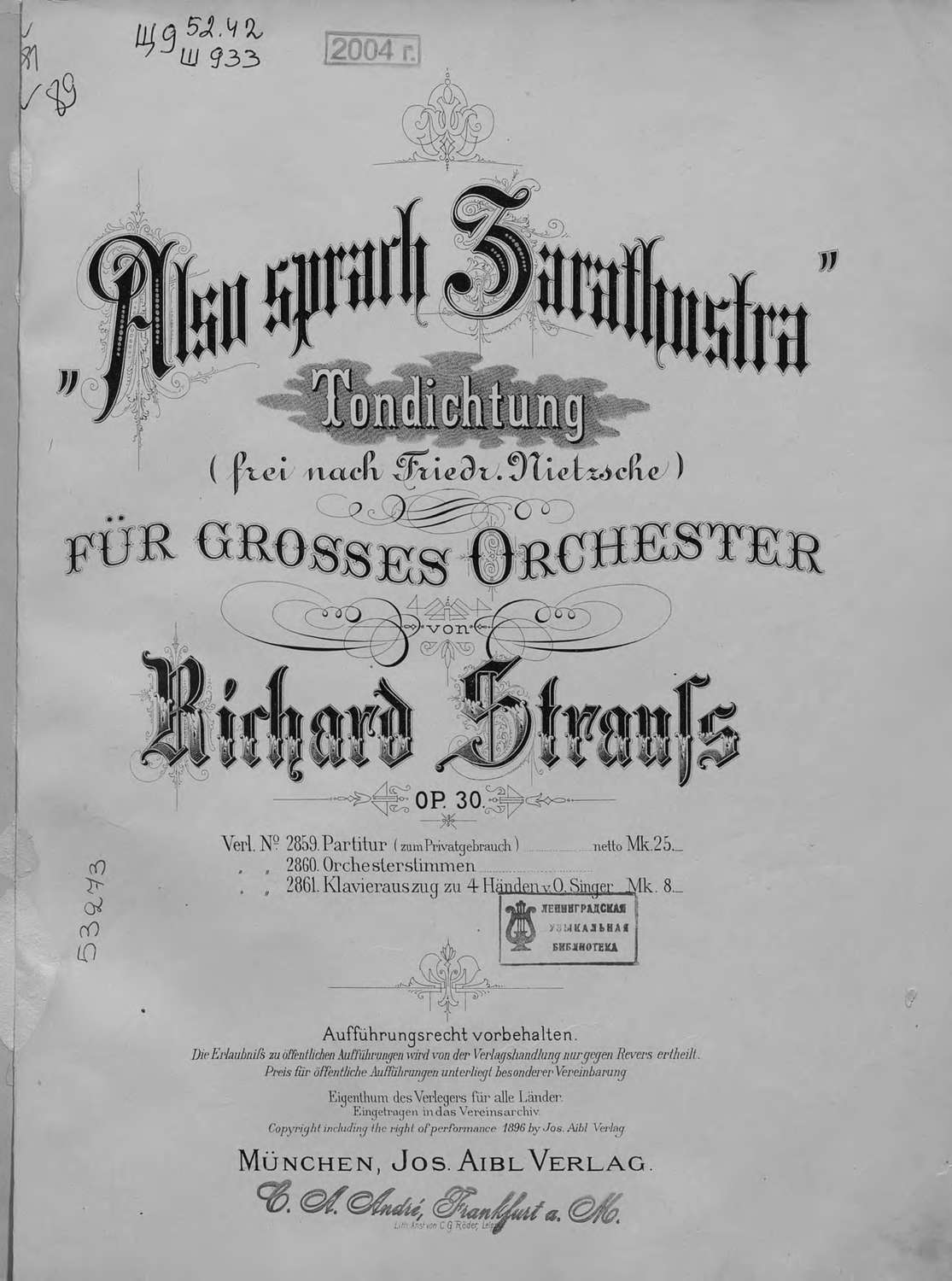 Обложка книги «Also sprach Zarathustra»