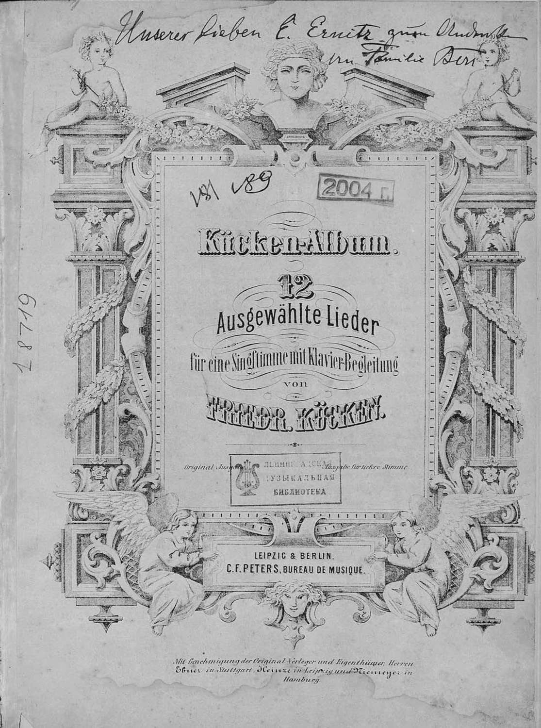 Обложка книги «12 Ausgewahlte Lieder fur eine Singstimme mit Klavier-Begleitung v. Friedr. Kucken»